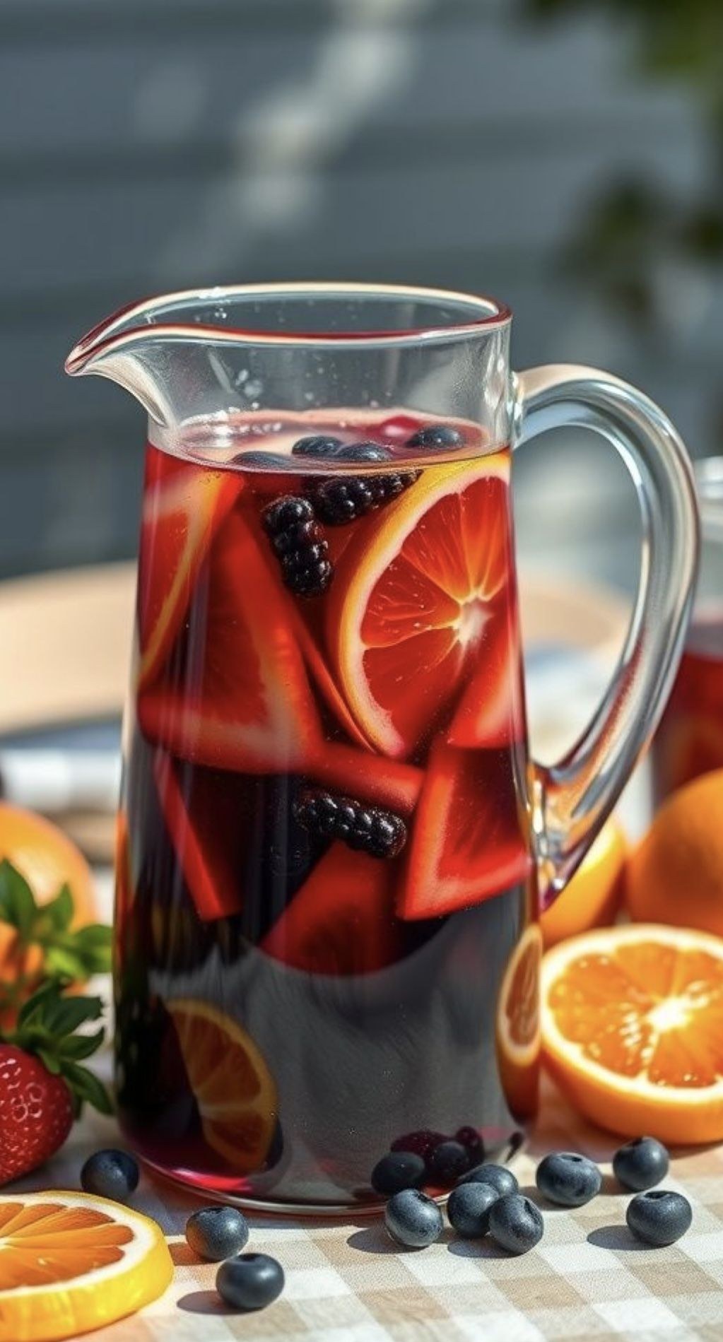 Jarra de sangría con naranja y frutos rojos